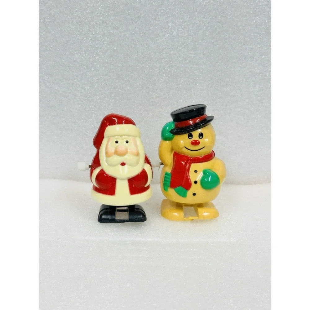 Vintage Santa Snowman Hard Plastic Windup Walking Toy Decoration  Clockwise